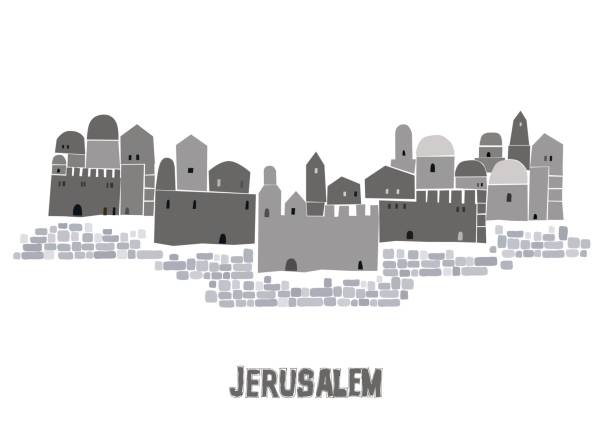 ближний восток город, святой город, вектор иллюстрация - jerusalem old city israel wall castle stock illustrations