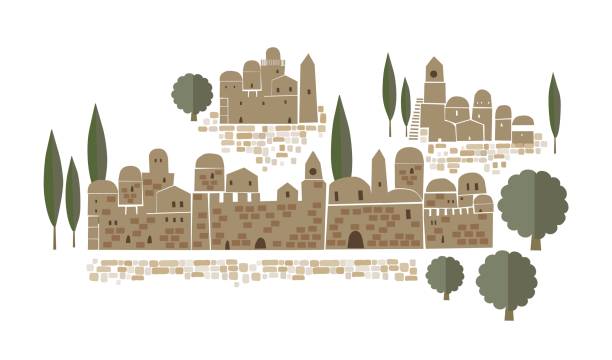 ближний восток город, святой город, вектор иллюстрация - jerusalem old city israel wall castle stock illustrations