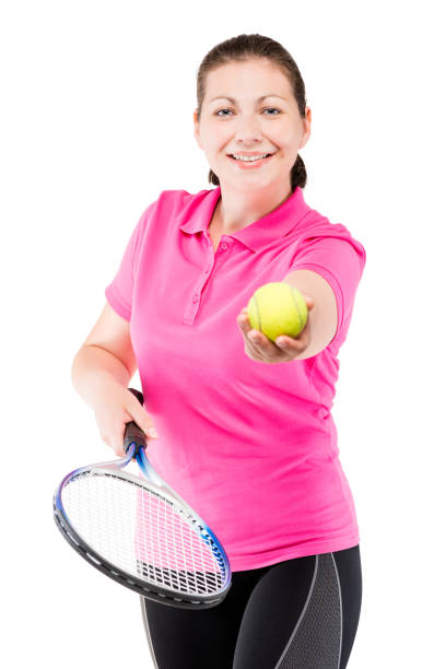 istock successful professional tennis player with the ball on a white background and racket 689494236