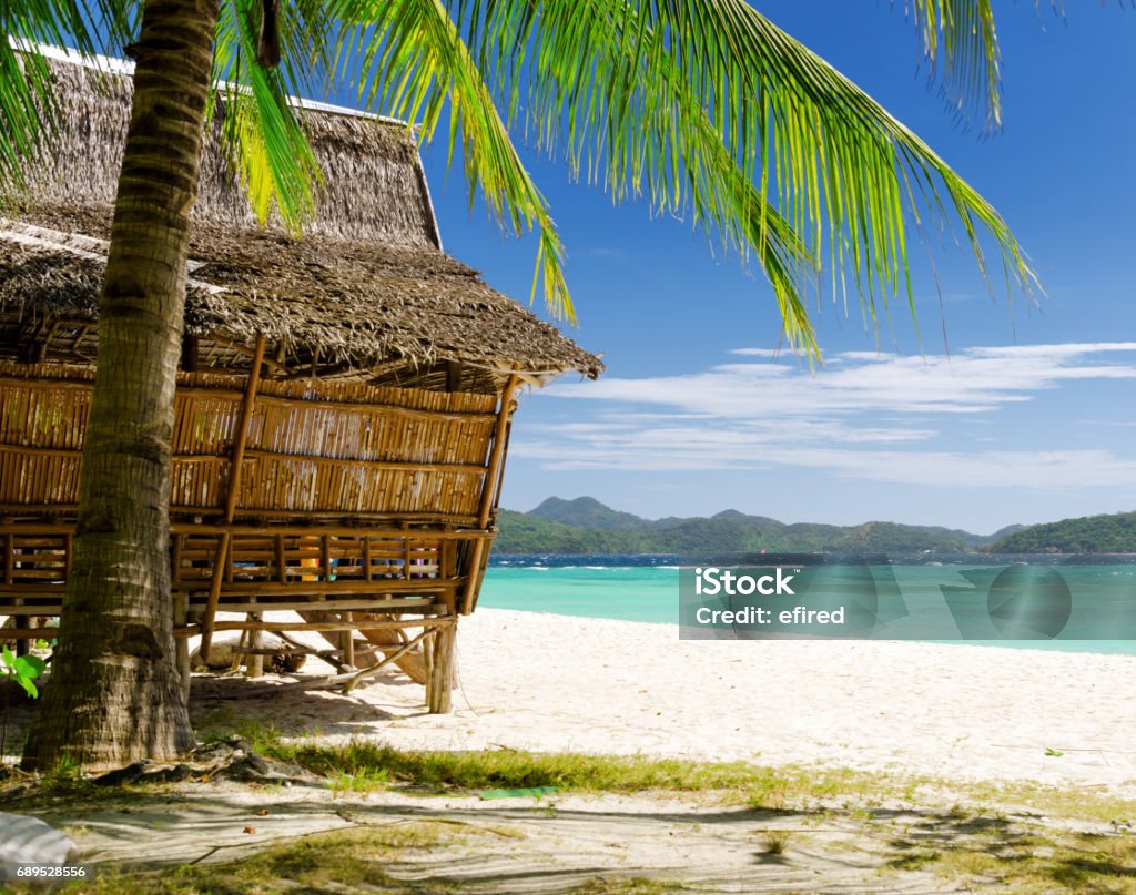 beach Bamboo hut on a tropical beach. Beach Stock Photo