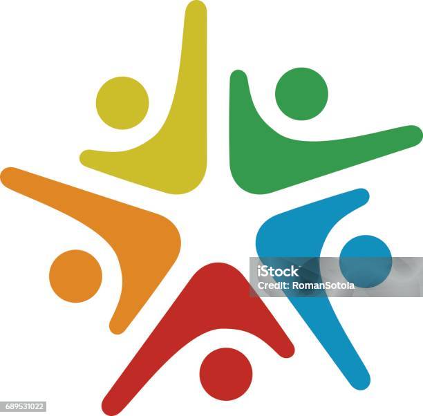 Human Community Five People Symbol Vector Stock Illustration - Download Image Now - Icon Symbol, Logo, People