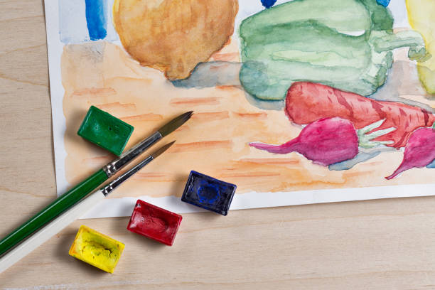 istock Still life with watercolor paint 689531224
