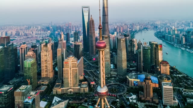 Aerial view of the skyline and downtown of Shanghai, China