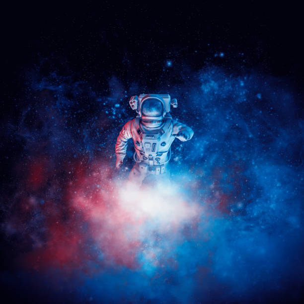 Galactic cloud astronaut 3D illustration of astronaut among glowing space dust space exploration stock illustrations