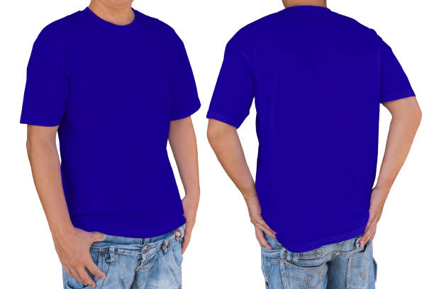 istock Man wearing blank navy blue color t-shirt with clipping path 689544260