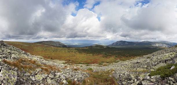 istock Panoramic view of the mountains and cliffs, South Ural. Summer in the mountains. 689546268