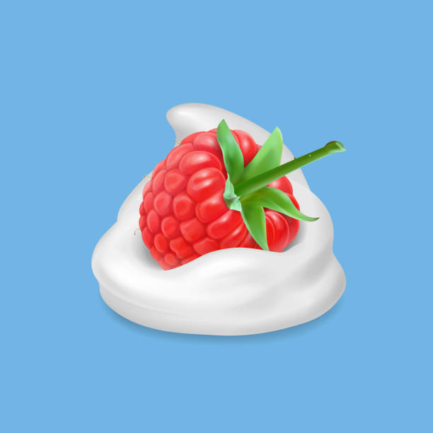ilustrações de stock, clip art, desenhos animados e ícones de raspberry and whipped cream. yogurt and fruit realistic 3d illustration. vector icon - dairy farm liquid food and drink splashing