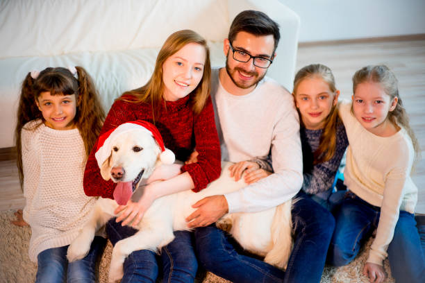 istock Family playing with a dog 689554838