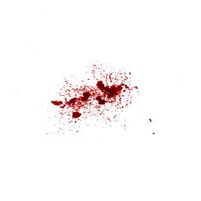 Graphic blood spatter on a white background