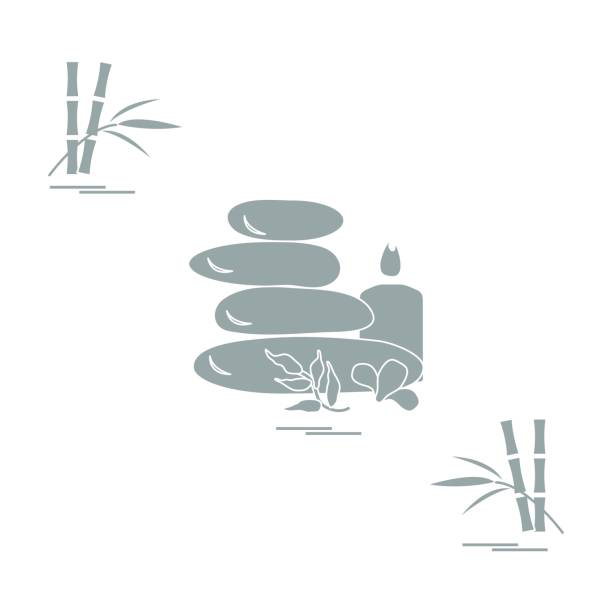 ilustrações de stock, clip art, desenhos animados e ícones de stylized icon of massage stones for spa procedures, leaves, flower, candle and bamboo. spa and beauty. - arrangement asia backgrounds balance