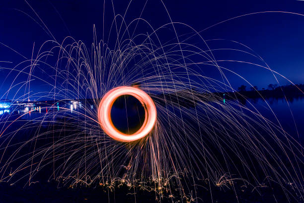 istock Circle to draw in the fireworks of light 689573452