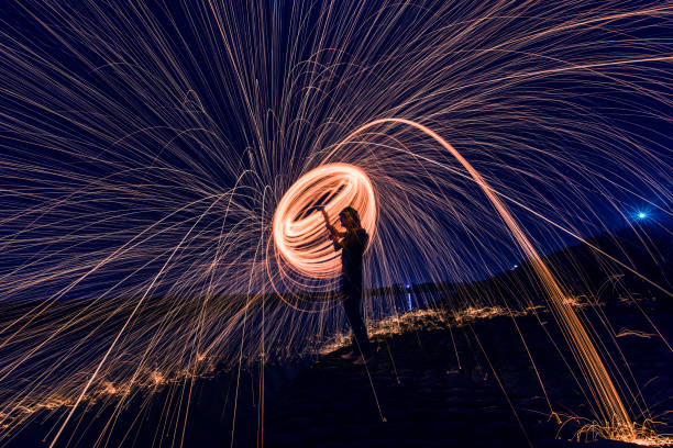 istock Circle to draw in the fireworks of light 689576108