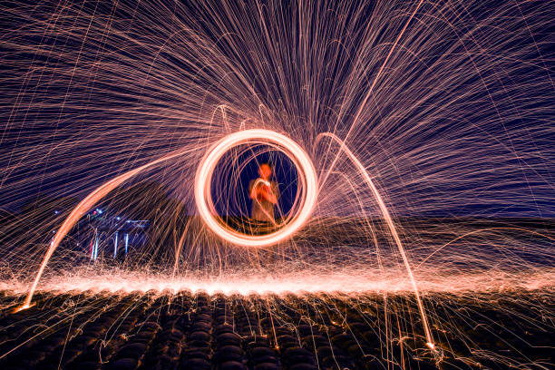 istock Circle to draw in the fireworks of light 689576324