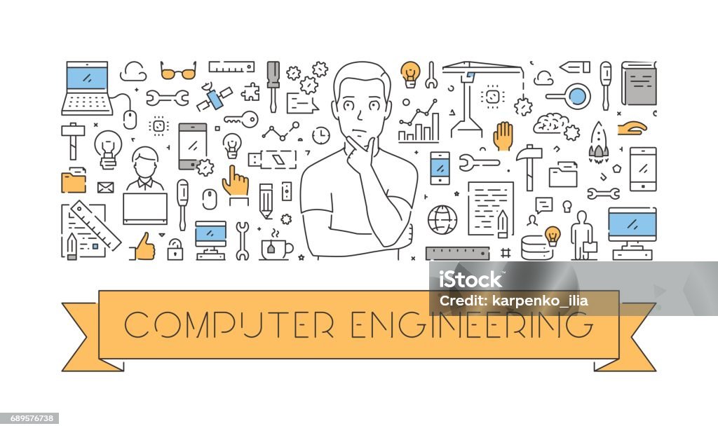 Computer Engineering Picture. Vector Vector Line Web Concept For Computer Engineering Stock Illustration ...
