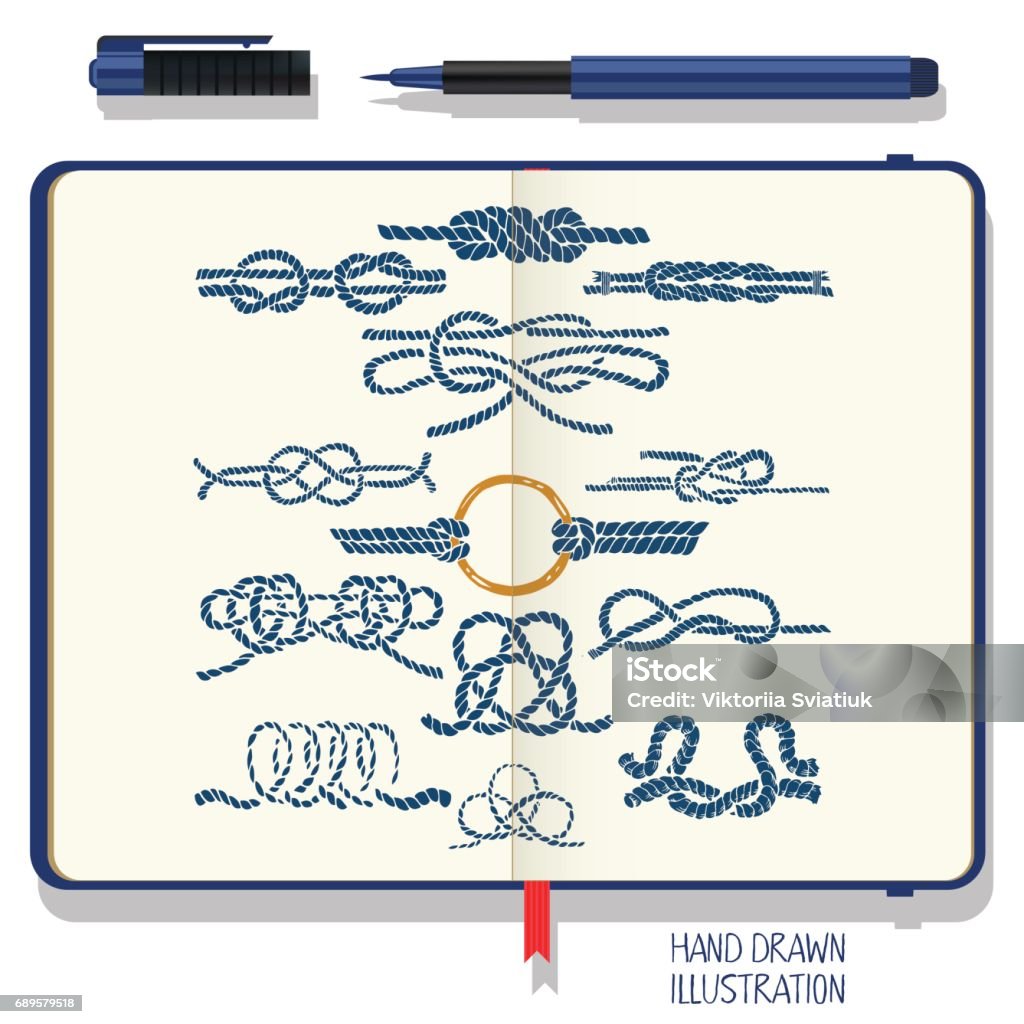 Writing Rope Notebook Vector Notebook With Shadows And Hand Drawn Doodles Rope Knots ...