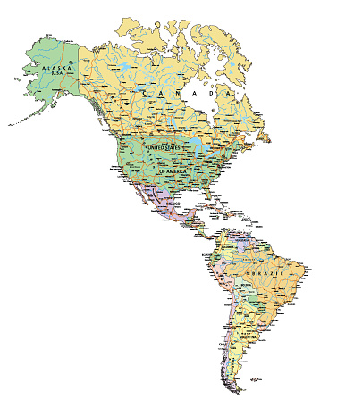 Americas - Highly detailed editable political map with labeling.