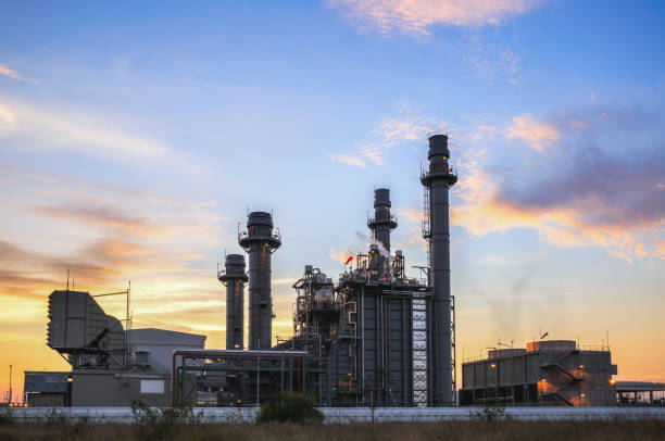istock Gas turbine electrical power plant with twilight. 689586060