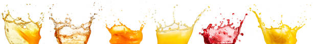 fruit juice splash collection - peach juice imagens e fotografias de stock