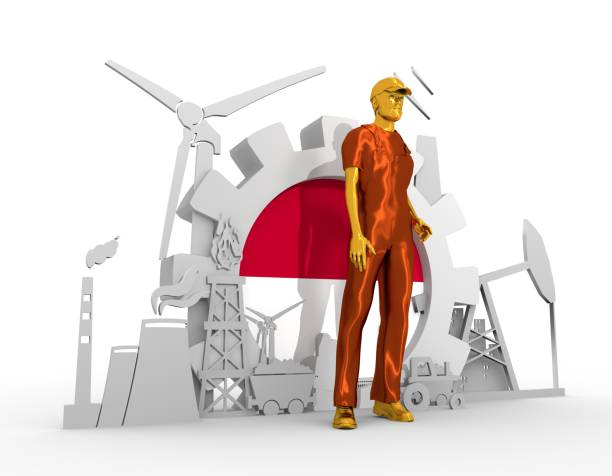 istock Young man and industrial isometric icons set 689595736