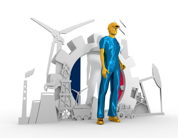 istock Young man and industrial isometric icons set 689595786