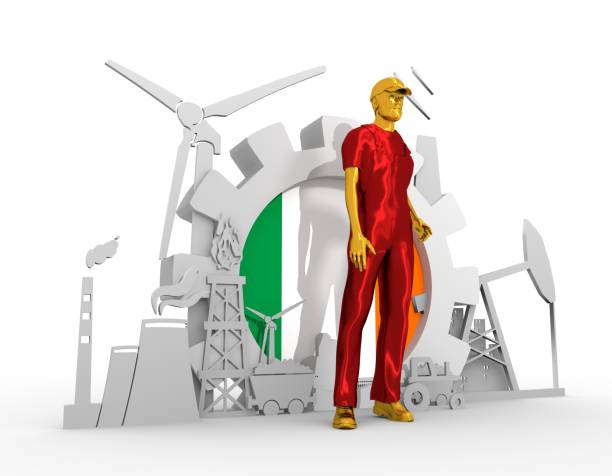 istock Young man and industrial isometric icons set 689595862