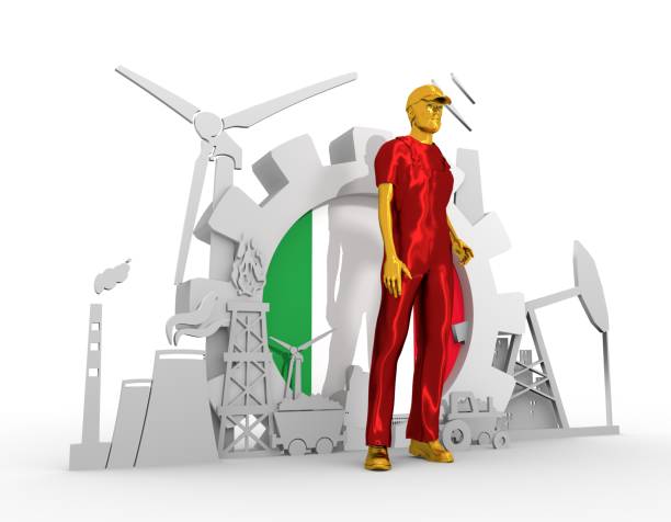 istock Young man and industrial isometric icons set 689595892