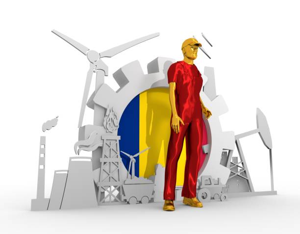 istock Young man and industrial isometric icons set 689595962