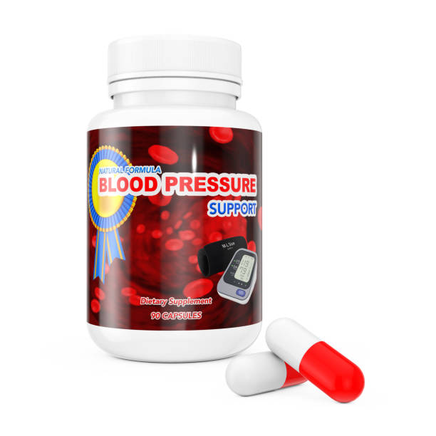 istock Blood Pressure Support Pills near Plastic Pills Bottle. 3d Rendering 689600092
