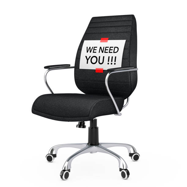 istock Paper Sheet with We Need You Message over Black Leather Boss Office Chair. 3d Rendering 689600192