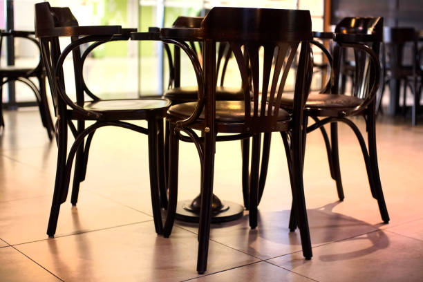 istock Restaurant - Wooden table and chairs, bar stools 689604060