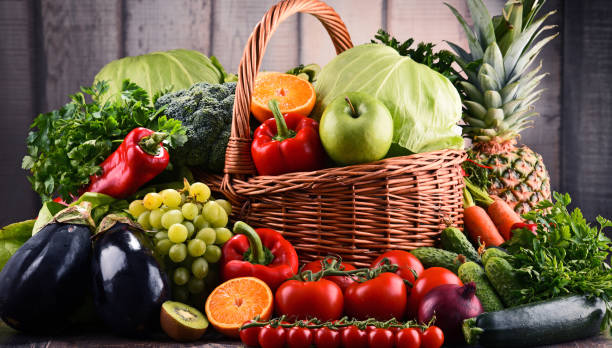 istock Assorted raw organic vegetables and fruits 689612596