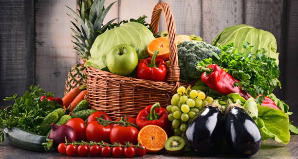 istock Assorted raw organic vegetables and fruits 689612782