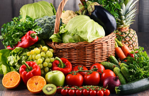 istock Assorted raw organic vegetables and fruits 689615394