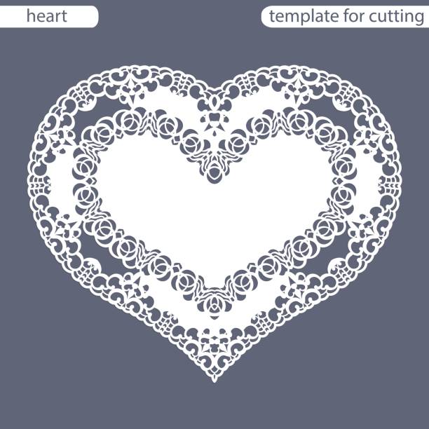 istock Greeting card with openwork border, paper doily under the cake, template for cutting in the form of heart, valentine card,  wedding invitation, decorative plate is laser cut,  vector illustrations. 689615852