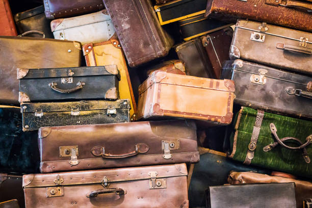 Vintage suitcases pile stock photo