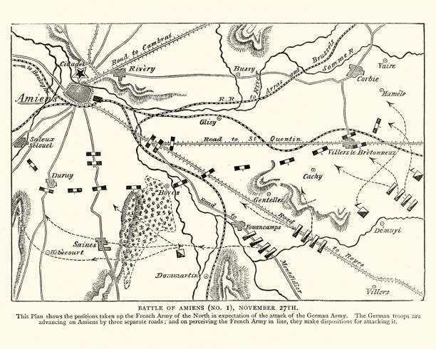ilustraciones, imágenes clip art, dibujos animados e iconos de stock de plan de la guerra franco-prusiana de la batalla de amiens - franco prussian war