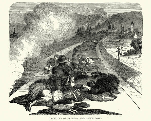 ilustraciones, imágenes clip art, dibujos animados e iconos de stock de franco prusiano guerra soldados a caballo en el techo del tren - franco prussian war