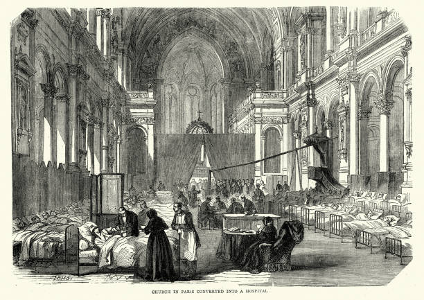 ilustraciones, imágenes clip art, dibujos animados e iconos de stock de iglesia de parís de guerra prusiana de franco como un hospital - franco prussian war