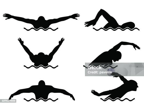 Six Swimmers Set Stock Illustration - Download Image Now - Swimming, In Silhouette, Vector