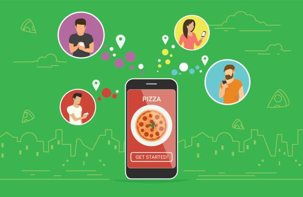 피자 온라인 컨셉 디자인 주문 - application software food pizza cheese stock illustrations