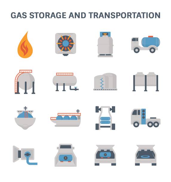 gas storage icon Gas storage and transportation vector icon set. lng liquid natural gas stock illustrations