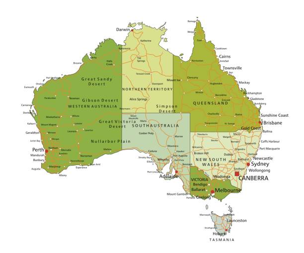 ilustrações de stock, clip art, desenhos animados e ícones de highly detailed editable political map with separated layers. australia. - queensland