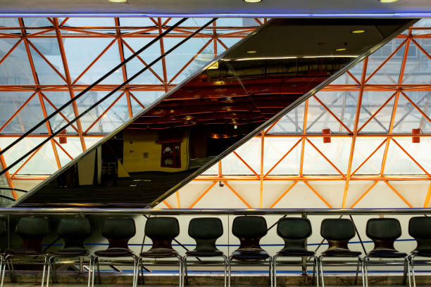 istock Black waiting chair in hall. 689639902