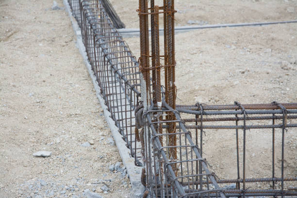 istock Steel tie of ground beam waiting for concrete work 689644810