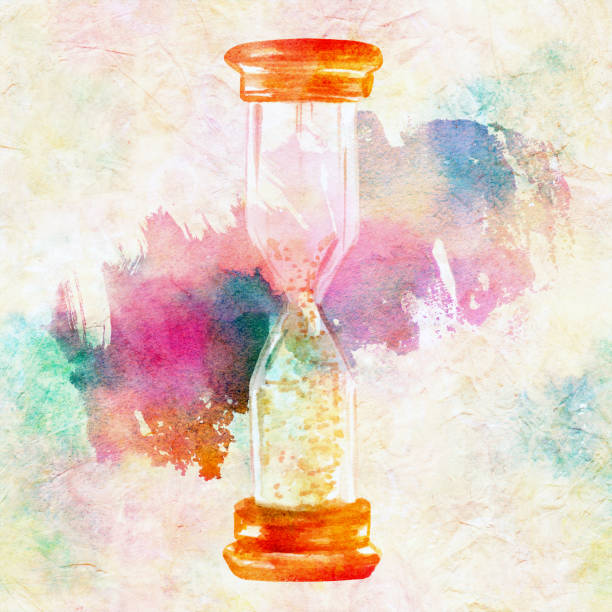 istock Watercolor drawing of vintage hourglas on toned background 689645840