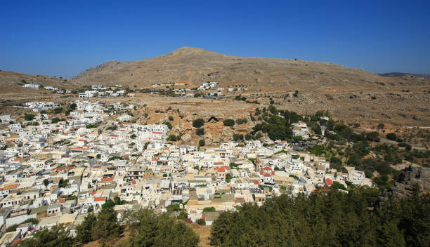 istock Aerial view of Lindos , Greece 689647564