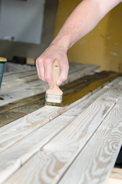 istock Painting wood for fence 689647596