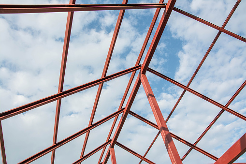 roof construction with  blue sky