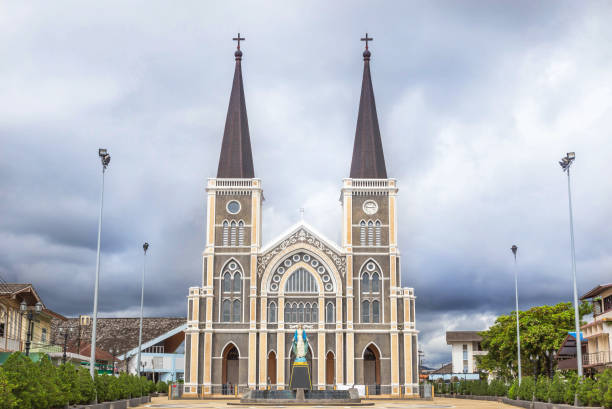 istock Old public catholic church in Thailand. 689666068