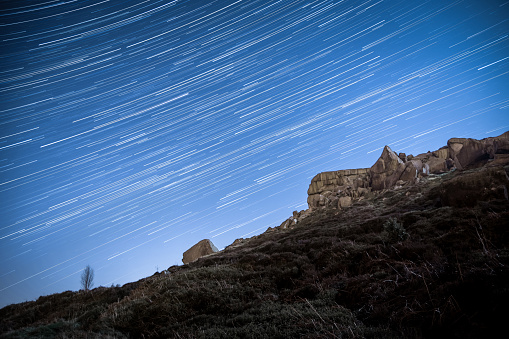 1 and a half hour exposure stitching of stars passing over Ilkley's most famous landmark